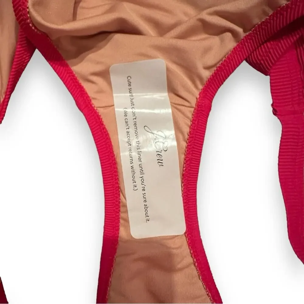 J. Crew Hot Pink‎ Ribbed-Trim Hipster Full-Coverage Bikini Swim Bottom Sz XL NEW